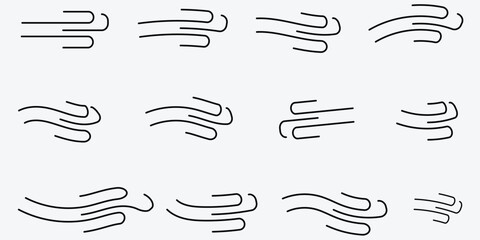 Wind vector icon. Doodle wind line sketch set. Hand drawn doodle wind motion, air blow, swirl elements. Sketch drawn air blow motion, smoke flow art, abstract line. Eps 10. 