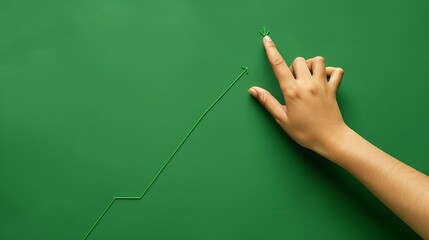 A single growing chart in the green background, business, finance, success