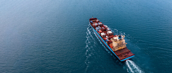 Aerial view container cargo ship sea freight shipping, Global business industry import export...