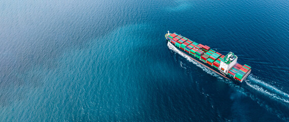 Aerial view container cargo ship sea freight shipping, Global business industry import export...