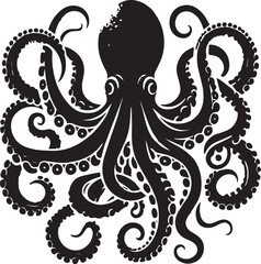 Sea Animals Silhouette: Octopus, Dolphin, Seahorse, Marine Life, Underwater Creatures, Flat Vector Illustration