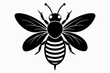 black and white Bee silhouette, bee vector illustration, bee silhouette, animal silhouette isolated vector Illustration, png, Funny cute bee, Jumping cartoon bees
