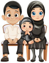 A family sitting together, smiling happily