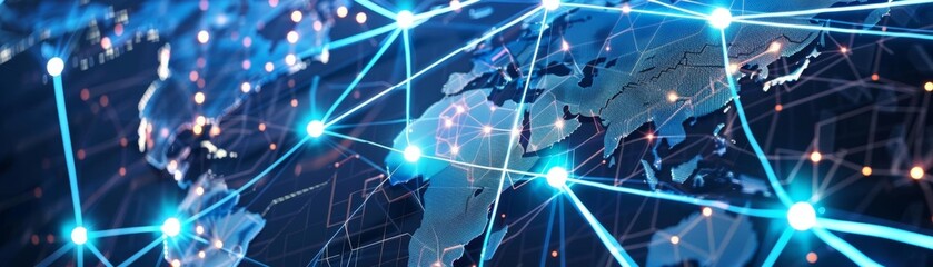 Abstract digital map showing interconnected business hubs, data, global connectivity