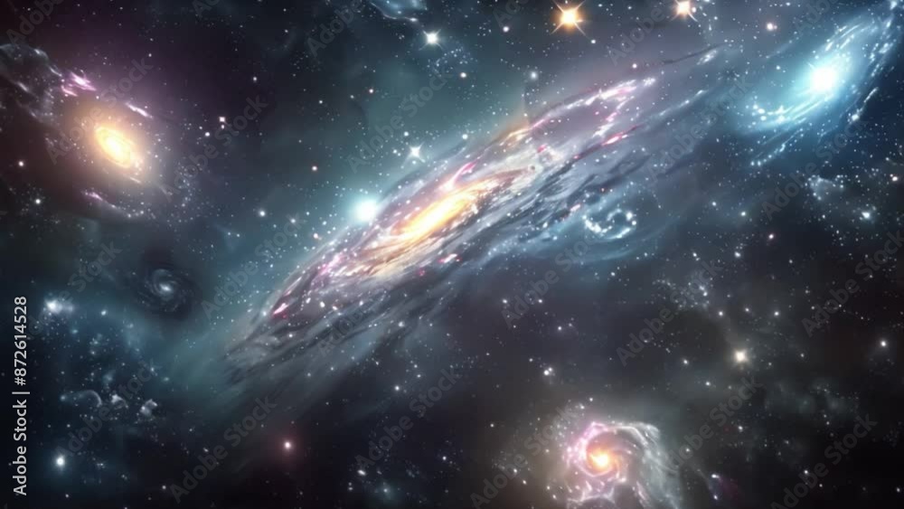 Poster this vibrant spiral galaxy in the vast expanse of deep space. space background
