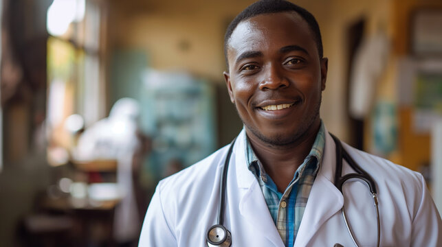 Doctor in white coat, plaid shirt