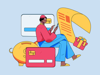 Credit card bill character flat vector concept operation hand drawn illustration
