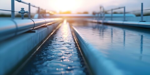 Urban water treatment plant guarantees the provision of safe drinking water in cities. Concept Water treatment, Safe drinking water, Urban infrastructure, Public health, City management