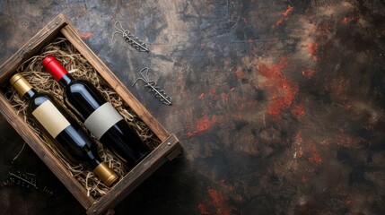 Two Bottles of Wine in a Wooden Crate