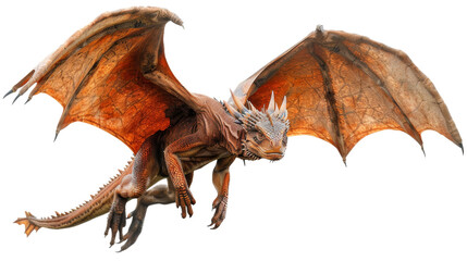 Obraz premium Majestic Flying Dragon with Outstretched Wings in Mid-Air, Detailed Fantasy Creature Illustration