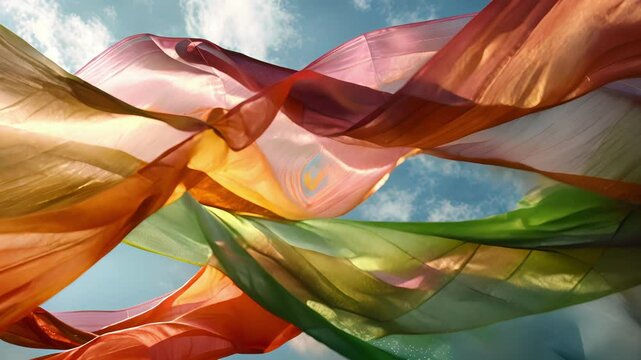 The fabrics patterns seem to change with each gust of wind creating a constantly evolving scene.