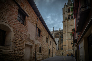 Ciudad historica de Leon en  España con murallas romanas y catedral gotica