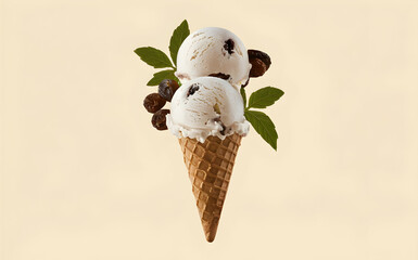 Jamaican rum raisin ice cream isolated white background
