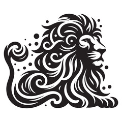 Fototapeta premium a black and white illustration of a lion's head with swirly mane
