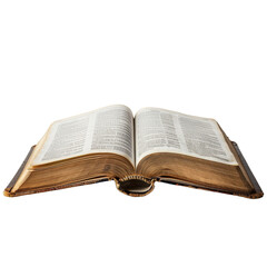 Open vintage book with visible text on transparent background clipart