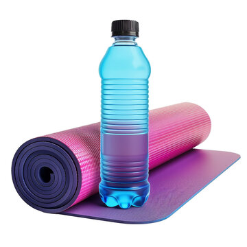 recommend clip art: Yoga mats in pink and blue with water bottle on transparent background clipart