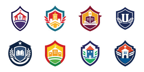 Obraz premium School emblem icons, educational symbols. Vector cartoon illustration for college badge, study class logo.