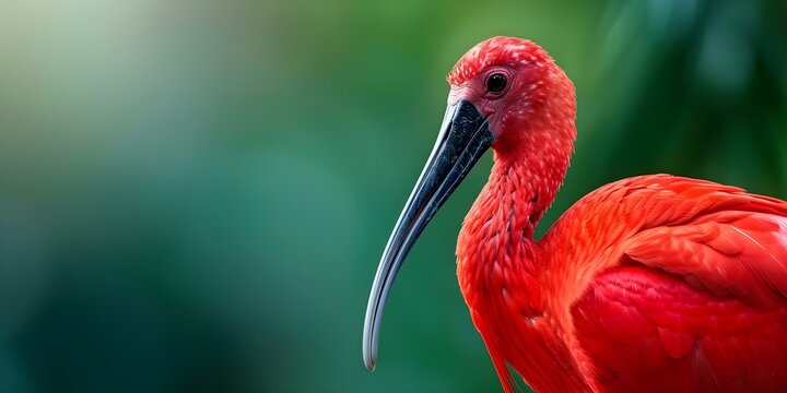 Majestic Scarlet Ibis in Venezuela, South America. Concept Bird Watching, Wildlife Photography, Ornithology, Nature Conservation, Tropical Rainforest