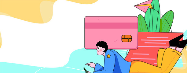 Credit card bill character flat vector concept operation hand drawn illustration

