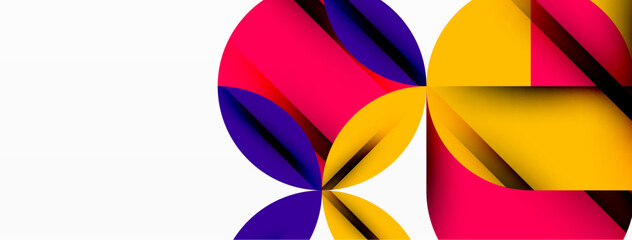 Circle, square and flower petal geometric background. Round shapes composition for wallpaper, banner, background or landing