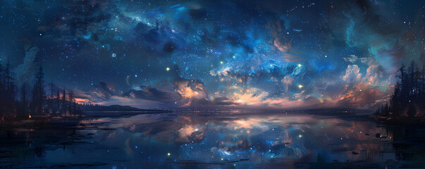 Desert lagoon at night, with the Milky Way stretching across the sky and the water mirroring the stars