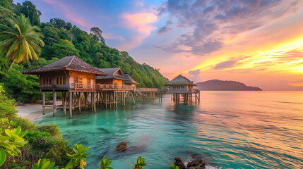 Obraz premium Tropical Beach Resort at Sunrise