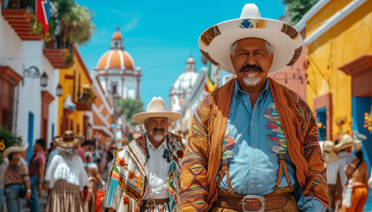 Mexican people celebrate Independence Day on the street. Festival, dance, party, fun