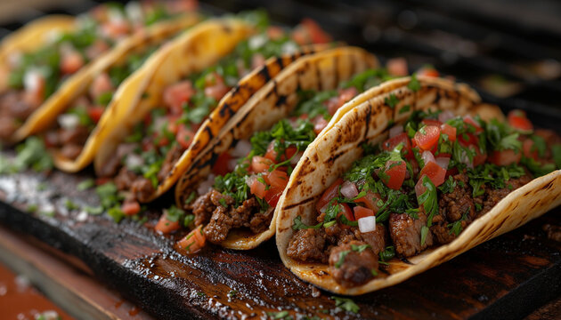 Mexican fiesta table with spread of tacos, guacamole, and salsa. Independence day in Mexico