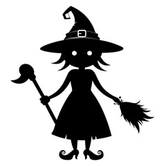 halloween Witch vector Silhouette With Broom