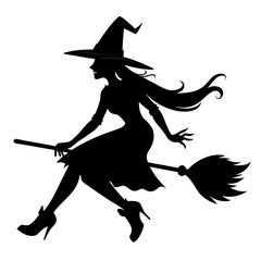 halloween Witch vector Silhouette With Broom