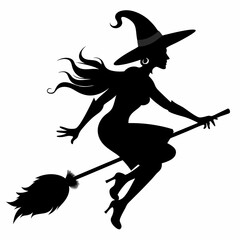halloween Witch vector Silhouette With Broom