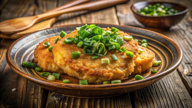 Delicious crispy fried fish cake, Cha ca, Vietnamese culinary delight, bronze featherback fish flesh, savory marinade, healthy protein option.