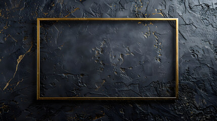 Golden metal frame on black textured background for your artwork, luxury style, space for your text or picture design