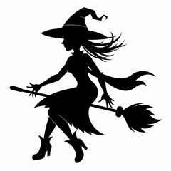 halloween Witch vector Silhouette With Broom