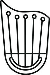 Line art icon of a harp, a stringed musical instrument that is played by plucking