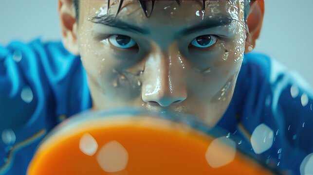 A man is playing ping pong and is sweating. Generate AI