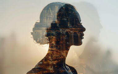 Rights close up, focus on, copy space, lawful amendments, Double exposure silhouette with protective decrees