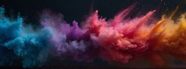 Color powder splash rainbow background paint holi smoke colour abstract. Powder color splash explosion dust ink burst splatter white texture isolated black spray party blue wallpaper cloud pink stai