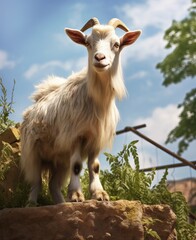 Majestic Goat on a Sunny Hilltop