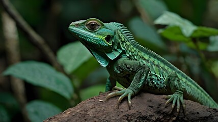 Fototapeta premium green lizard on a tree