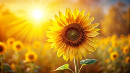 Vibrant yellow sunflower blooms against a soft, warm background, evoking feelings of happiness and serenity in a stunning still life composition.