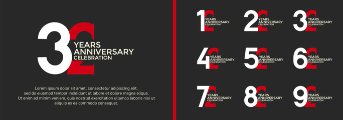 anniversary logo style set with red and white color can be use for celebration moment