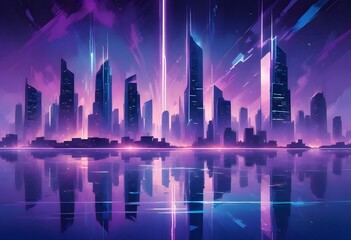 A futuristic cityscape with towering , cyberpunk futuristic city