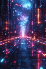 Fototapeta premium Abstract digital landscape with neon lines and plenty of room for text, perfect for futuristic and technological themes.