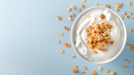 Yogurt with Granola on Blue Background

