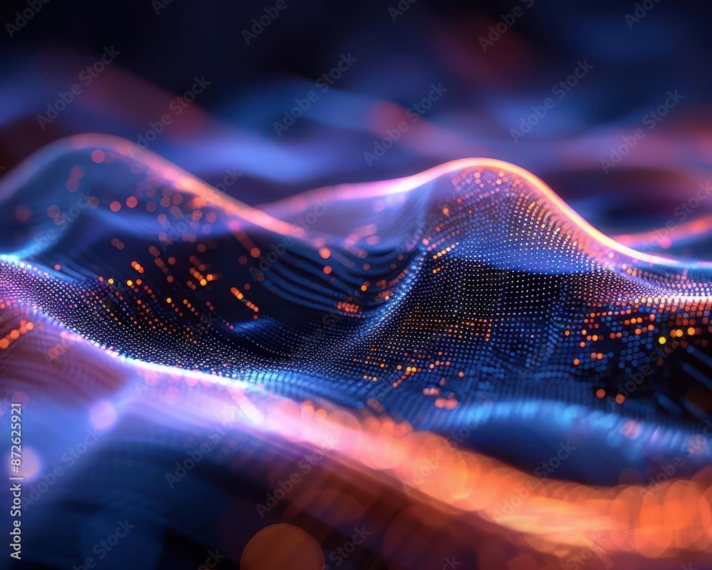 Poster abstract digital waves with ample space for text, perfect for showcasing tech and futuristic concept