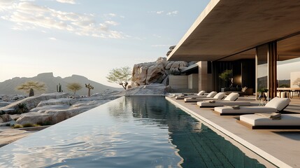Fototapeta premium Luxurious swimming pool in a desert landscape.