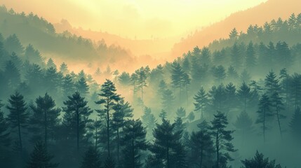 Obraz premium Hazy mountain landscape in morning mist