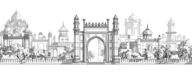 Indian city landscape, Sketch illustration.