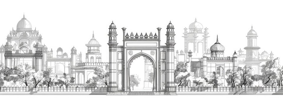 Indian city landscape, Sketch illustration.